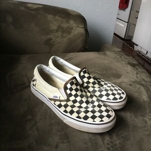 checkered slip on vans, in good condition